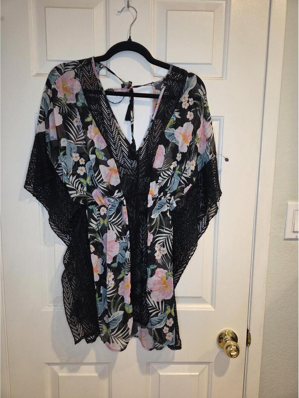 Miken Swim Floral Mesh Swim Cover-Up Kaftan Size S